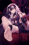  1girl akieda arm_support armor armored_dress barefoot black_gloves capelet cup drinking_glass fate/grand_order fate_(series) feet fur_trim gauntlets gloves headpiece highres jeanne_alter long_hair looking_at_viewer petals pov_feet ruler_(fate/apocrypha) single_thighhigh sketch soles solo thigh-highs toes wine_glass yellow_eyes 