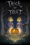  2017 2girls bare_tree blonde_hair butterfly candle dress forest grass hairband halloween hand_on_own_chest highres jack-o&#039;-lantern light_particles looking_at_viewer mary_janes multiple_girls mushroom nature night original red_eyes shoes short_hair siblings signature tree trick_or_treat twins ume_(illegal_bible) 
