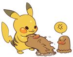 :3 anger_vein blush_stickers diglett frown no_humans parted_lips pikachu pokemon pokemon_(creature) pulled_by_self pulling sido_(slipknot) simple_background speech_bubble spoken_anger_vein standing white_background 