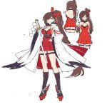  1girl artist_request azur_lane black_legwear breasts brown_eyes brown_hair cleavage closed_eyes dress eyebrows_visible_through_hair full_body hair_ornament hair_ribbon hand_on_hip holding holding_sword holding_weapon kneehighs long_hair long_sleeves multiple_views ponytail red_dress red_ribbon ribbon rudder_shoes smile solo spaghetti_strap sword transparent_background unfinished very_long_hair weapon white_coat wide_sleeves zuikaku_(azur_lane) 
