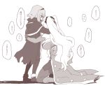  ... 2girls anne_bonny_(fate/grand_order) cloak fate/grand_order fate_(series) from_side gloves greyscale hairband hug kagosumi kneeling long_hair looking_at_another looking_down mary_read_(fate/grand_order) monochrome multiple_girls pantyhose scrunchie spoken_ellipsis translation_request twintails white_background 