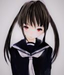  1girl black_hair eyebrows_visible_through_hair long_hair looking_at_viewer matthew_(yo_matthew) original red_eyes school_uniform serafuku simple_background solo twintails upper_body 