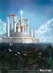  bird castle clouds copyright_name day flag force_of_will moopic no_humans official_art scenery sky tree 