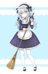  blue_eyes broom hibiki_(kantai_collection) kantai_collection long_hair maid pantyhose shiosoda white_hair white_legwear 