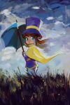  a_hat_in_time blue_eyes brown_hair clouds cloudy_sky flower grass hat hat_kid jenna_brown official_art parody ponytail sky top_hat umbrella 