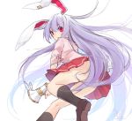  1girl animal_ears bangs blazer blouse bunny_tail jacket lavender_hair long_hair looking_at_viewer megaphone open_mouth pleated_skirt purple_hair rabbit_ears red_eyes reisen_udongein_inaba shirt skirt solo tail touhou toutenkou very_long_hair 