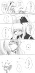  ! ... 3girls :3 ahoge anne_bonny_(fate/grand_order) blush breath closed_eyes comic fate/grand_order fate_(series) fujimaru_ritsuka_(female) gloves greyscale hairband hand_kiss heart highres kagosumi kiss mary_read_(fate/grand_order) monochrome multiple_girls scrunchie sketch translation_request twintails upper_body white_background yuri 