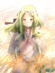  1boy green_eyes green_hair hands_together head_wreath kujira_no_kora_wa_sajou_ni_utau long_hair male_focus standing suou_(kujira_no_kora) uxinteru wheat 