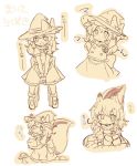  &gt;:o 1girl :o acorn animal_ears commentary d:&lt; hat highres kirisame_marisa kototoki long_hair messy_hair monochrome mushroom sitting sketch skirt skirt_set solo squiggle squirrel_ears squirrel_tail tail touhou translated vest witch_hat 