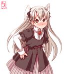  1girl alternate_costume amatsukaze_(kantai_collection) black_dress blush bow brown_eyes commentary_request dress hair_bow hair_ribbon highres kanon_(kurogane_knights) kantai_collection long_hair looking_at_viewer ribbon silver_hair simple_background sketch solo two_side_up white_background 