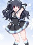  1girl arm_up armpits bare_shoulders black_hair blush hair_ornament kagerou_(kers) long_hair looking_at_viewer neptune_(series) red_eyes solo two_side_up uni_(choujigen_game_neptune) 