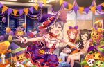  3girls :3 ^_^ ^o^ abe_nana animal_ears apron artist_request balloon blush bow brown_hair building candle candy chocolate choker city closed_eyes couch dress food ghost gloves grey_hair hair_bow halloween happy_halloween hat idolmaster idolmaster_cinderella_girls idolmaster_cinderella_girls_starlight_stage indoors jack-o&#039;-lantern maekawa_miku maid multiple_girls night official_art open_mouth orange_hair otokura_yuuki paw_gloves paws ponytail pumpkin ribbon short_hair skirt sparkle tail witch_hat wristwear 