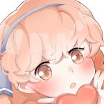  1girl aone_9110 blush brown_eyes curly_hair fire_emblem fire_emblem_echoes:_mou_hitori_no_eiyuuou hairband heart jenny_(fire_emblem) open_mouth pink_hair portrait simple_background solo white_background 