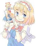  1girl alice_margatroid arnest blonde_hair blue_eyes book holding holding_book looking_at_viewer manga_(object) self-promotion shanghai_doll simple_background solo touhou white_background 