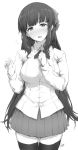  1girl artist_name blush breasts collared_shirt commentary_request d: dress_shirt flying_sweatdrops frgs hair_ribbon large_breasts long_hair new_game! open_mouth ribbon shirt signature solo takimoto_hifumi thigh-highs untucked_shirt very_long_hair zettai_ryouiki 