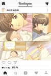  baby brown_eyes brown_hair closed_eyes crib heart highres husband_and_wife if_they_mated instagram kdc_(tamaco333) pillow ranma_1/2 saotome_ranma smile tendou_akane translation_request 