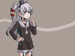  1girl adrian_ferrer amatsukaze_(kantai_collection) choker collarbone dress garter_straps grey_hair hand_on_hip hat kantai_collection long_hair mini_hat sailor_dress smile solo two_side_up windsock 