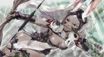  1girl animal_ears arrow bow_(weapon) breasts cleavage covered_navel dark_skin final_fantasy final_fantasy_xii fran hanabusa_(pixiv28207904) highres light_rays pelvic_curtain rabbit_ears see-through silver_hair solo viera weapon 