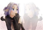  1girl black_gloves cross elbow_gloves gloves hand_to_own_mouth lilac_(netojuu_no_susume) netojuu_no_susume pointy_ears purple_hair short_hair solo symmetry tancoarc upper_body violet_eyes 