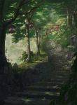  commentary_request dappled_sunlight day forest lantern nature no_humans original outdoors portcat_(deronenene) scenery stairs stone sunlight torii 