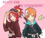  1boy 1girl abarai_ichika bleach haori japanese_clothes kurosaki_kazui meitarou redhead violet_eyes weapon 