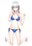  1girl absurdres bangs blame! blame_gakuen! blue_eyes blunt_bangs breasts cibo highres long_hair looking_at_viewer pale_skin silver_hair simple_background smile solo swimsuit tsukasa_(evening-g-low) white_background white_hair 