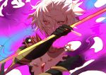  1boy armor blonde_hair blue_eyes bright_pupils cape fate/apocrypha fate_(series) fingernails gauntlets gem heterochromia holding holding_weapon jewelry karna_(fate) kibadori_rue male_focus necklace polearm red_eyes sharp_fingernails simple_background slit_pupils solo weapon white_background 