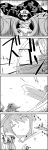  2girls 4koma battleship cape comic commentary_request greyscale gunbuster_pose hat highres hijiri_byakuren military military_vehicle monochrome multicolored_hair multiple_girls murasa_minamitsu one_eye_closed sailor_collar ship short_sleeves skirt smile sparkle tani_takeshi toramaru_shou touhou translation_request two-tone_hair warship watercraft yukkuri_shiteitte_ne 