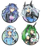  4girls blue_eyes blue_hair gebyy-terar green_hair grey_hair multiple_girls neptune_(series) next_black next_green next_purple next_white red_eyes shin_jigen_game_neptune_vii smile 