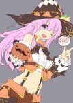  1girl candy dress food hair_ornament halloween_costume hat highres holding lollipop long_hair looking_at_viewer navel nepgear neptune_(series) normaland one_eye_closed pink_hair short_dress solo violet_eyes witch_hat 