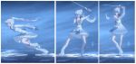  1girl fighting_stance high_heels iesupa move_chart multicolored multicolored_clothes myrtenaster rapier rwby step_by_step sword weapon wedge_heels weiss_schnee 