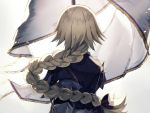  1girl blonde_hair braid capelet fate/grand_order fate_(series) flag from_behind fumio_(kanmi) long_hair ruler_(fate/apocrypha) single_braid solo 