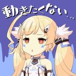  1girl ahoge azur_lane blonde_hair commentary_request eldridge_(azur_lane) facial_mark hair_ornament heart long_hair looking_at_viewer orange_eyes parted_lips solo translated twintails yagitori 