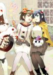  4girls :d ahoge alternate_costume bench black_hair black_legwear blue_eyes blurry brown_eyes brown_hair building casual claws cosplay depth_of_field detached_sleeves enemy_aircraft_(kantai_collection) fake_horns food hairband halloween halloween_costume hiryuu_(kantai_collection) holding horn horns i-class_destroyer ice_cream ice_cream_cone kantai_collection long_hair midway_hime midway_hime_(cosplay) miss_cloud mittens multiple_girls northern_ocean_hime northern_ocean_hime_(cosplay) open_mouth pantyhose park_bench person_carrying pleated_skirt red_eyes seaport_water_oni shinkaisei-kan short_hair sitting size_difference skirt smile souryuu_(kantai_collection) white_hair white_legwear white_skin yuzuki_yuno 