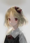  1girl blonde_hair carbonara_hontyotyo crying crying_with_eyes_open gradient gradient_background grey_background hair_ribbon red_eyes red_ribbon ribbon rumia solo tears touhou upper_body vest white_background 