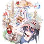  &gt;:q 4girls :3 :q akatsuki_(kantai_collection) anchor_print ankle_lace-up arm_up armpits bangs bare_arms bare_shoulders baseball_cap black_footwear black_hair black_shorts blue_skirt blush_stickers bra_strap character_request chibi closed_mouth collarbone comiket_88 commentary_request cross-laced_footwear cross-laced_sandals day dot_pupils drawstring dress eating eyebrows_visible_through_hair eyes_visible_through_hair flower food food_on_face front-tie_top fruit grey_hat hair_between_eyes hair_ornament hair_over_one_eye hairclip hammer_and_sickle hand_up hands_on_hips hat hat_flower hat_ornament hatching_(texture) hibiki_(kantai_collection) hibiscus holding holding_food holding_fruit hood hood_down hoodie itotin jitome kantai_collection light_blue_eyes light_blue_hair light_particles long_hair long_sleeves looking_afar looking_up multiple_girls no_nose orange_hair outdoors parted_bangs plate platform_footwear pleated_skirt print_hat raised_eyebrows red_flower red_hoodie sandals shading_eyes shorts sitting sitting_on_lap sitting_on_person sketch skirt sleeveless sleeveless_dress solid_circle_eyes standing straw_hat sundress tank_top tongue tongue_out torn_clothes torn_sleeves translation_request uneven_eyes verniy_(kantai_collection) very_long_hair violet_eyes watermelon white_dress wind_chime 