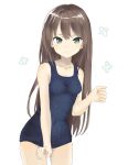  1girl absurdres blue_eyes blush breasts brown_hair closed_mouth coraman covered_navel cowboy_shot highres idolmaster idolmaster_cinderella_girls long_hair looking_at_viewer one-piece_swimsuit school_swimsuit shibuya_rin small_breasts solo swimsuit very_long_hair wavy_mouth wet 