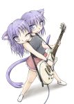  animal_ears cat_ears cat_tail conjoined guitar instrument original purple_eyes purple_hair skirt tail violet_eyes wink 