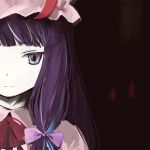 blunt_bangs bow expressionless face hair_bow hat nonaka_yuu pale_skin patchouli_knowledge purple_eyes purple_hair simple_background solo touhou 