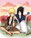  japanese_clothes naruto pinwheel sword tree uchiha_sasuke uzumaki_naruto weapon 