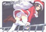  black_hair blush boots christmas highres kantoku panties red_eyes santa santa_costume thigh-highs thighhighs underwear wink 