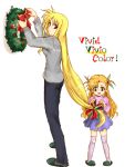  christmas fate_testarossa hair_bow long_hair mahou_shoujo_lyrical_nanoha ribbon very_long_hair vivio wreath 