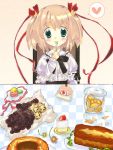  candy checkered dress eating green_eyes heart kamikita_komari little_busters! little_busters!! macaron pastry ribbon ribbons short_hair twintails 