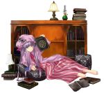  book feet hat nabeshima_tetsuhiro necronomicon patchouli_knowledge pillow purple_hair solo touhou 