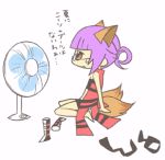  barefoot brown_eyes electric_fan fox_(trickster) fox_ears fox_tail glasses lowres purple_hair sitting tail trickster undressing 