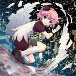  aqua_eyes bad_id bun_cover china_dress chinadress chinese_clothes cityscape double_bun kishiri_toworu kneeling pink_hair r.o.d_the_tv read_or_die short_hair socks squat squatting towaru_ana 