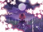  blonde_hair capelet flower flower_field from_behind full_moon glowing hair_ribbon highres lily_of_the_valley medicine_melancholy mito_(calcomer) moon ribbon ribbons short_hair solo standing touhou wallpaper 