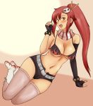  bikini_top blush boots breasts cleavage elbow_gloves fingerless_gloves gloves hair_ornament hotpants midriff navel pink_legwear pink_thighhighs ponytail red_hair redhead rirakukan scarf tengen_toppa_gurren_lagann thigh-highs thigh_gap thighhighs yellow_eyes yoko_littner yoko_ritona 