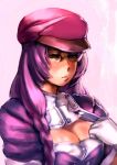 bow_(artist) braid breasts cleavage glasses hat original purple_hair 