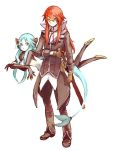  1girl aqua_(tales_of_symphonia) blue_eyes blue_hair brown_eyes glasses gloves long_hair pale_skin red_hair redhead richter_abend sword tales_of_(series) tales_of_symphonia tales_of_symphonia_knight_of_ratatosk weapon 